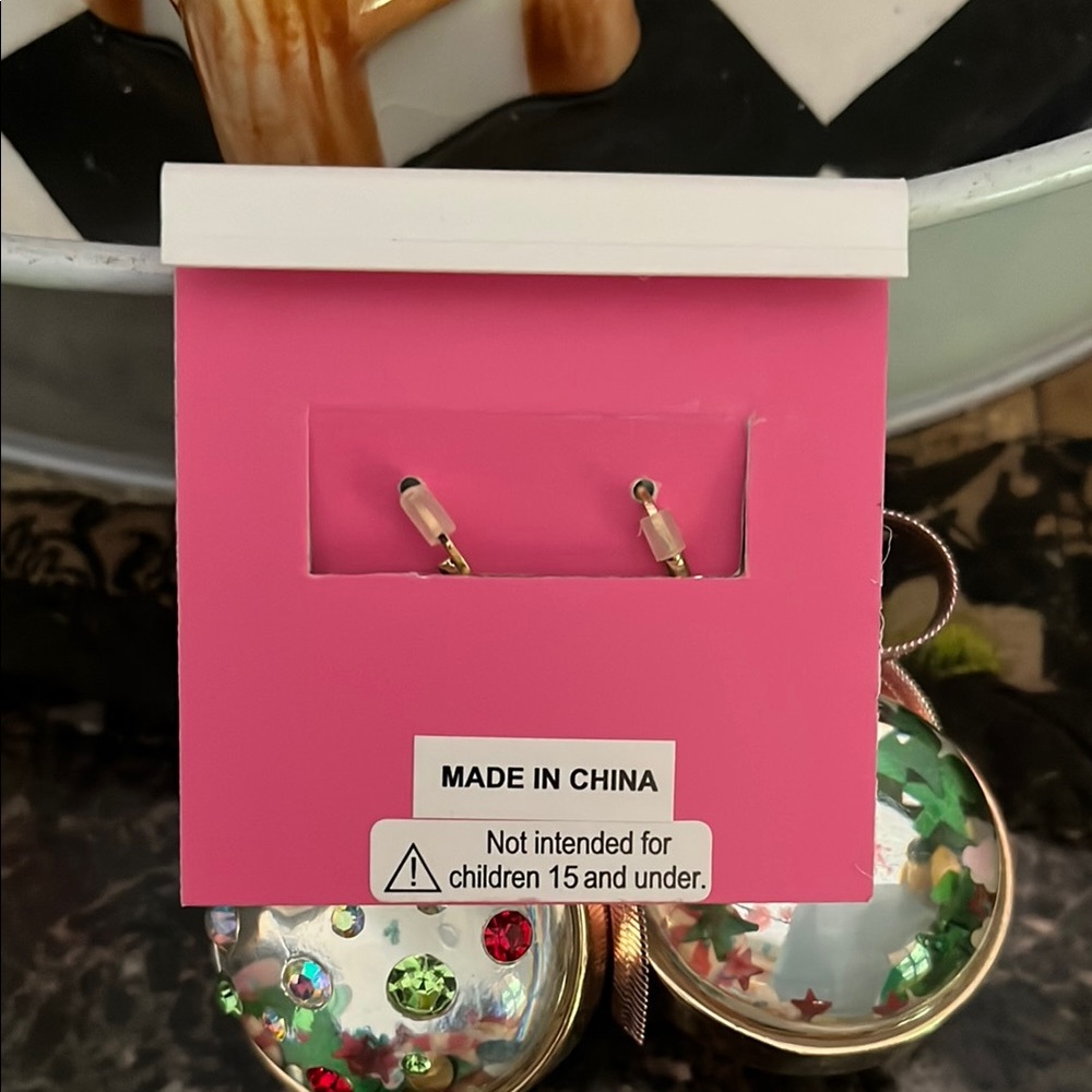 Betsey Johnson Pink and Gold Festive Earrings - Picture 4 of 5